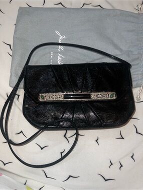 Judith Leiber Lizard Black Crossbody with Green Stone Accents
